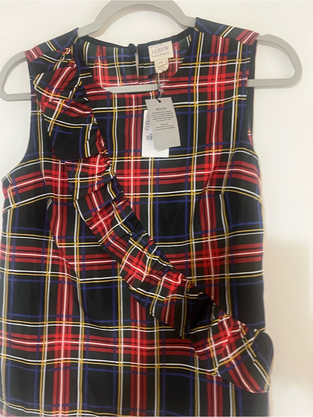 J. Crew womens petite 2 Plaid Ruffle-Trim shirt in Red and Navy